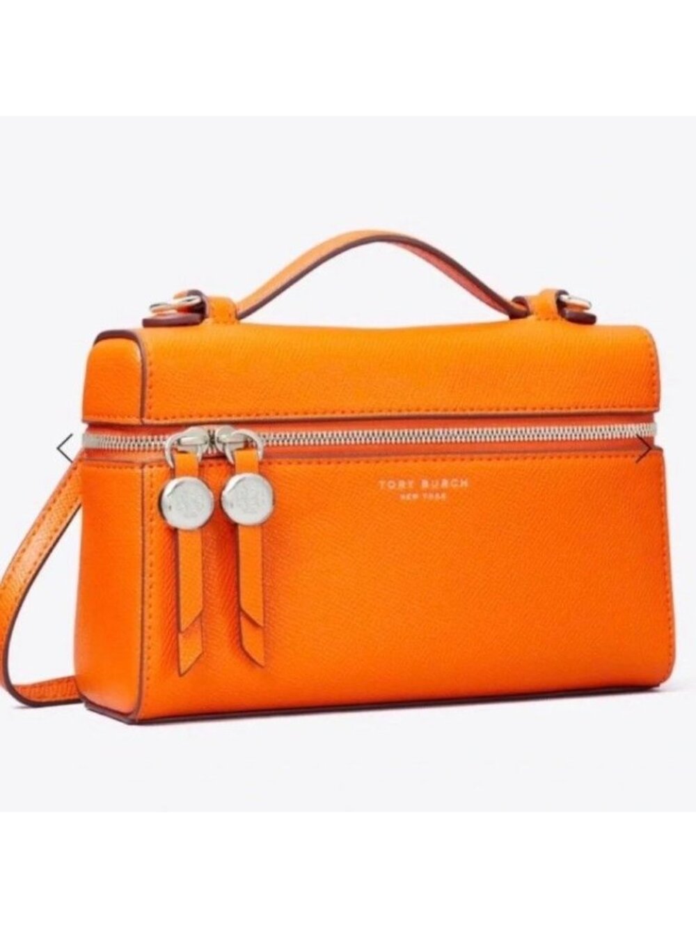 Tory Burch Slim Romy Orange Leather Top Handle Bag Purse Crossbody New
